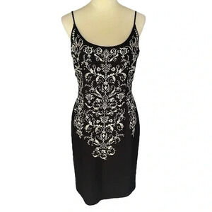 Maggy London Floral Black White Elegant Embroidered Detailed Dress Women Size 8